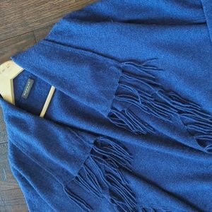 REPEAT CASHMERE I Navy Blue Open Front Fine Knit Fringed Cardigan Sweater, S